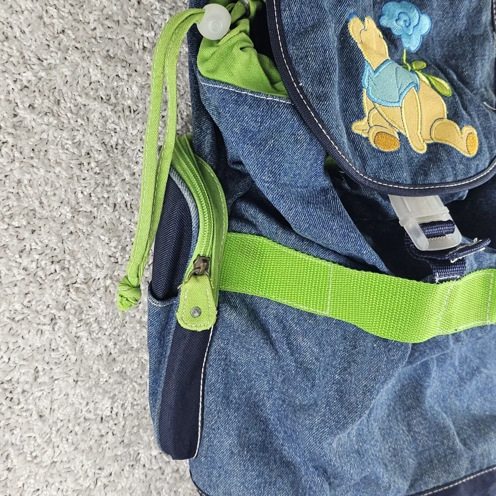 Vintage Winnie The Pooh Denim Embroidered Drawstring Buckle Backpack Satchel